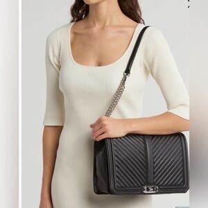 Rebecca Minkoff Black Leather Chevron Quilted Love Purse Large Bag